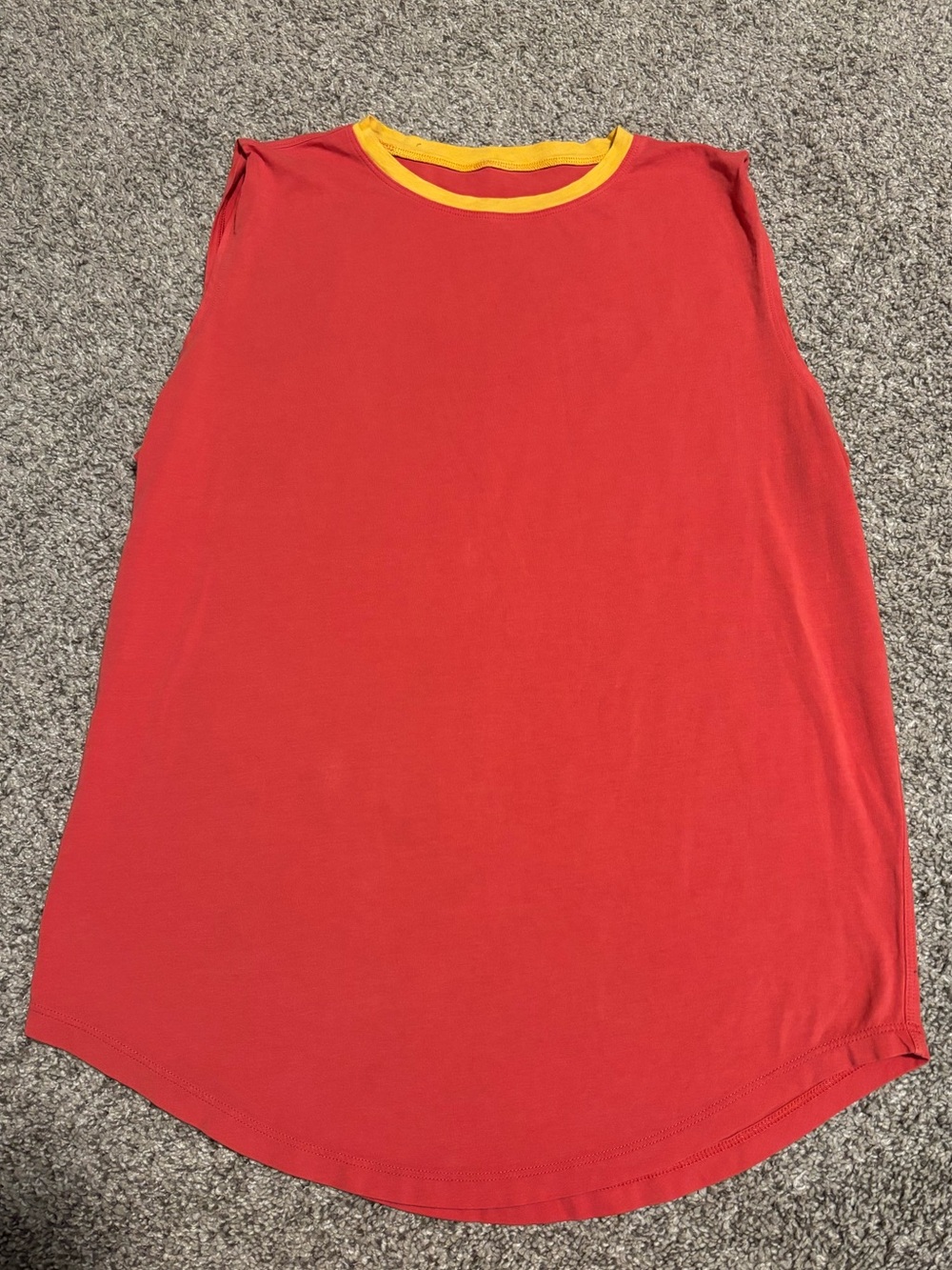 Lululemon bright coral Sleeveless Shirt with Yellow Trim